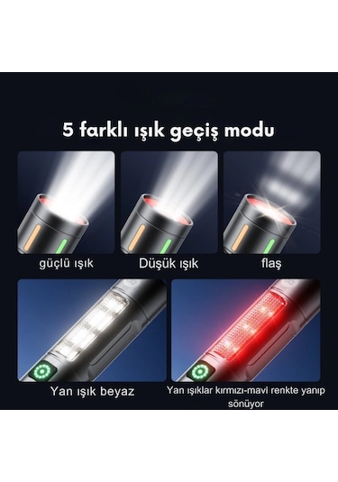 Gold Police Gp-212 Şarjlı Metal El Feneri 1000 Lümen Polis Feneri Çakarlı Çok Renkli