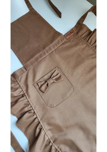 Keten Fırfırlı Bohem Mutfak Önlüğü Kahve