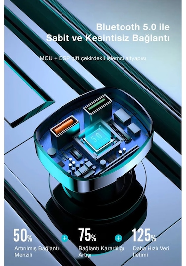 Bluetooth Araç Çakmaklık Fm Transmitter 48w Pd Hızlı Şarj Çift Mikrofon Araç Şarj Cihazı