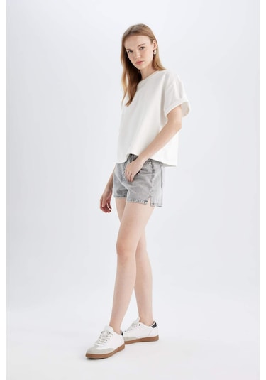 Defacto Mom Fit Yüksek Bel Jean Şort C0689ax24hsnm55 Gri