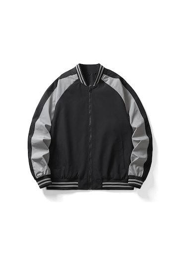 Erkek İlkbahar Ve Sonbahar Renk Bloklu Ceket - Siyah
