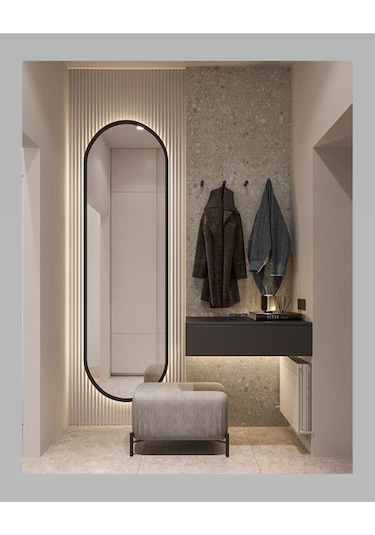 Model Alfa Dekoratif Ayna Boy Aynası Mdf 180cm X 62 Cm Elips Ayna Siyah