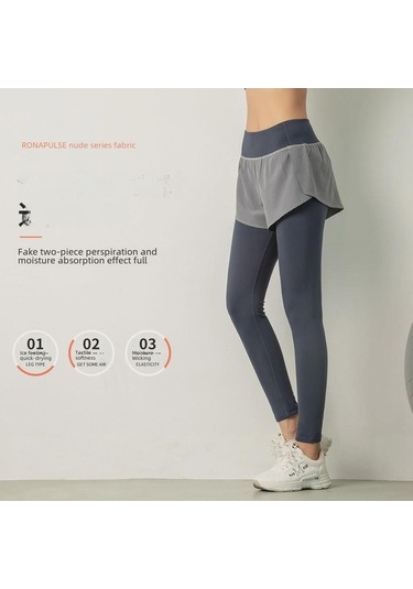 Tongxida Kadın Yüksek Bel 2 Parçalı Yoga Etek Pantolon Cepli Hızlı Kuruyan Koşu Taytı Lacivert Lacivert