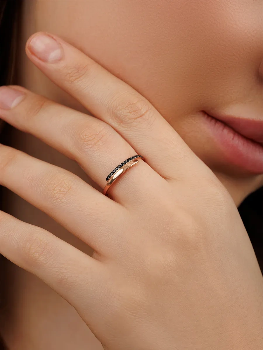 Veronika Jewelry Factory İnce Yüzük 925 Ayar Gümüş Siyah Fiyanitli Şerit 420749294 Siyah