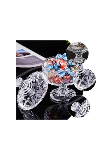 Pazly Şeker Kavanoz Cam Kristal Çanak Kase Takı Duş Totejar Depolama Tutucu Kapaklı Çerez Kabartmalı Teneke Dekoratif Konteyner Şeffaf