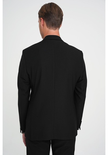 Slim Fit Torba Cep Esnek Pamuk Düz Siyah Blazer Ceket C 712 Siyah