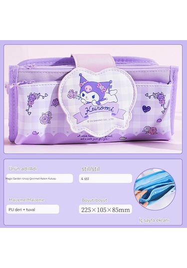 Chelsea Büyük Kapasiteli Kanvas Kalem Çantası Kalem Çantası Sevimli Karikatür Kuromi Çok Fonksiyonlu-02