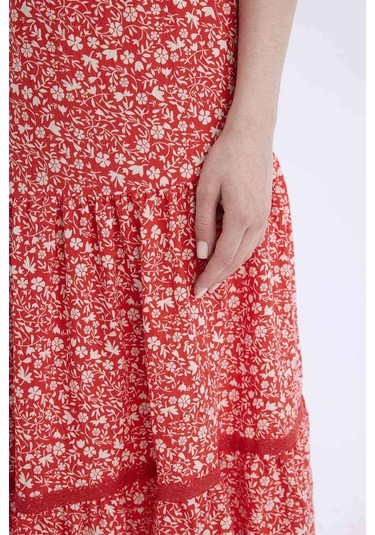 DeFacto Regular Fit Çiçek Desenli Esnek Belli Kiloş Midi Etek E5958AX25SPRD87