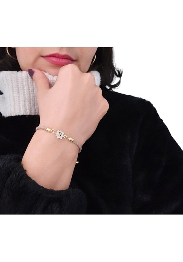 Atatürk Temalı Yaprak Figürlü Örgülü 14 Ayar Altın Plakalı Hediye Bileklik-331sembol-kahverengi Altın