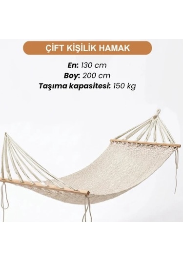 Lüks Çift Kişilik Makrome Örgü Hamak Bahçe Salıncağı Bahçe Mobilyası 130x200cm Ekru