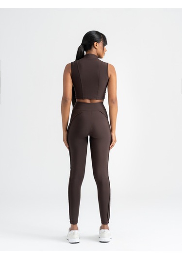 Dikişle Modellenmiş Spor Tayt Kahverengi