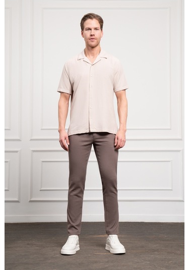 Erkek Bej Apaş Yaka Kısa Kol Gömlek 25ys004008653 Bej Bej
