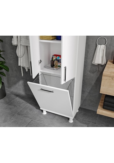 Rosepal Mobilya Sezar Kirli Sepetli Banyo Dolabı Beyaz