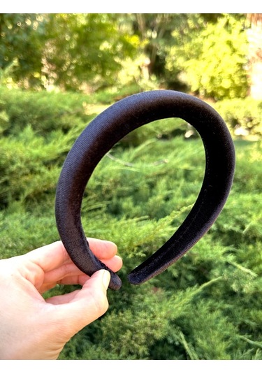 Bymerve Bym330 Kadın Siyah Düz İnce Kadife Saç Aksesuarı Taç Siyah