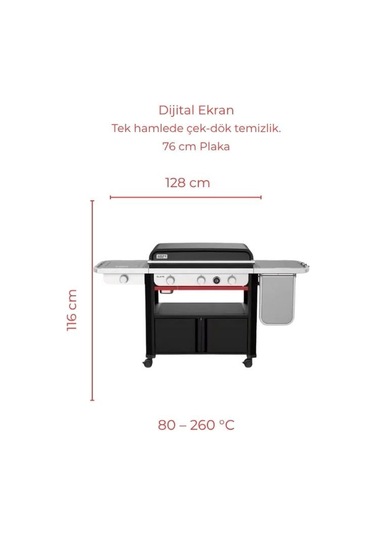 Weber Slate Gpd 76 Cm Premium Griddle Side Burner'lı Plancha-194 Siyah