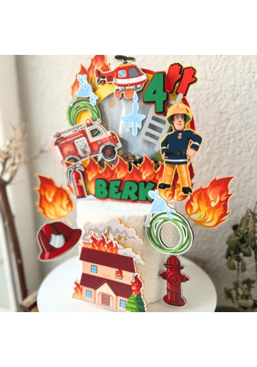 İtfaiyeci Temalı Erkek Çocuk Doğum Günü İsme Özel 3d Pasta Süsü Seti Cake Topper Çocuk