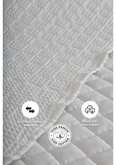 Evlen Home Joy Pamuklu Yatak Örtüsü Seti Çift Kişilik 3 Parça Elyaf Dolgulu Yumuşak Günlük Yıkanabilir Beyaz
