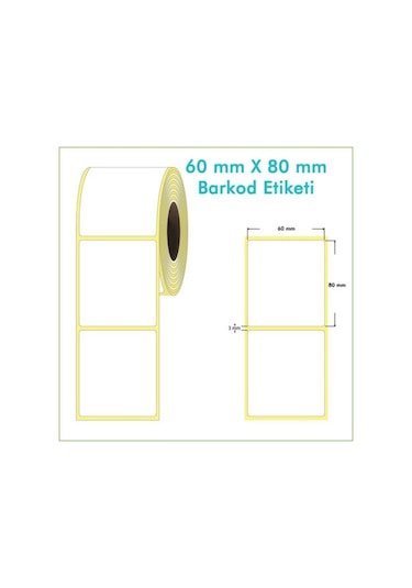 60mm 80mm Dikey Eko Termal Barkod Etiketi 500 Sarım