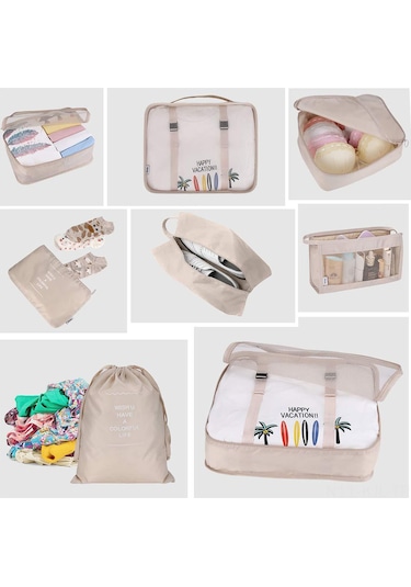 Gajeena Seyahat Organizasyon Çantası 8 Parça Set - Çok Amaçlı Kalın Kumaş Çanta, Gri Renk Seçeneği Gri