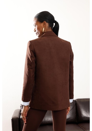 Kahverengi Süet Kruvaze Ceket 002064 Kahverengi