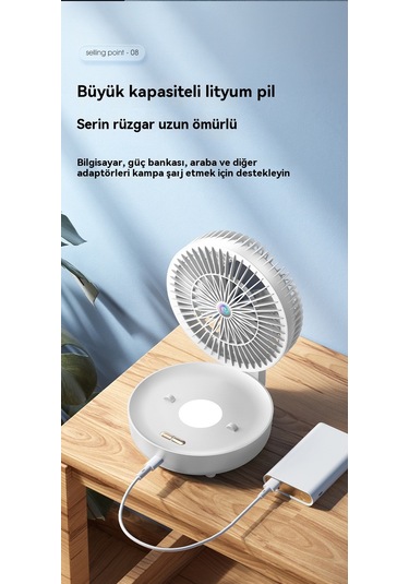 Usb Çok Fonksiyonlu Katlanır Sirkülasyonlu Elektrikli Fan Mavi
