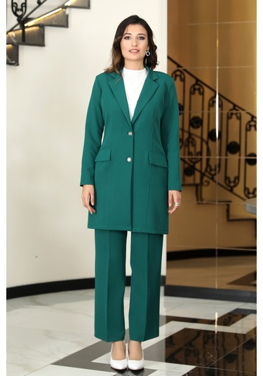 Parla Ceket Pantolon Şık Tesettür Takım Zümrüt