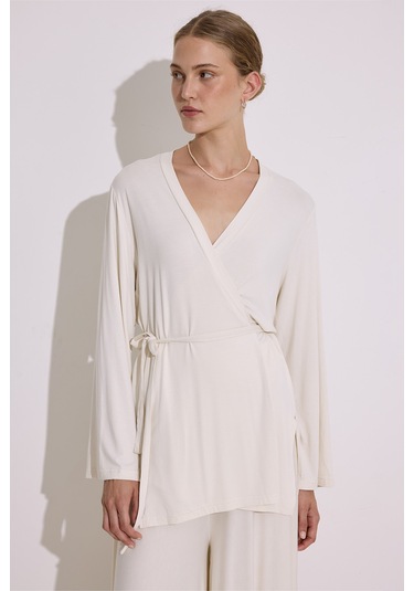 Bağlamalı Dökümlü Kimono İnci İnci