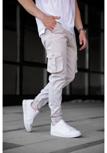 Kargo Cepli Gabardin Kumaş Taş Renk Erkek Pantolon-1797 Taş