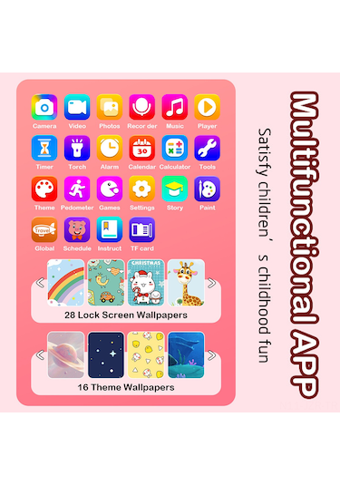 Çocuklar İçin Telefon, 3 4 5 6 7 8 9 10 11 12 Yaşındaki Kızlar/erkekler İçin Oyuncak Telefon, Küçükler İçin Dokunmatik Ekran Telefonu Öğrenme Oyuncağı, Video İle Çocuk Kamerası, Kızlar İçin 512mb Pembe