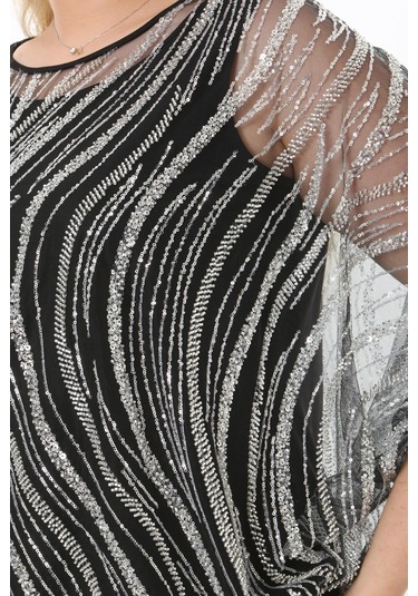 Büyük Beden 3899 Siyah - Gümüş Bluz + Bady İkili Takım 001