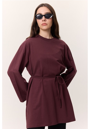 Bağlama Detaylı Oversıze Tshırt Bordo Bordo