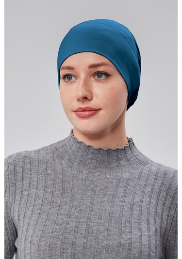 Kadın Tesettür Hazır Pratik Geçmeli Bone Lastikli Kaymaz Petrol Rengi Petrol Mavisi