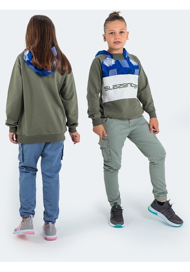 Slazenger DRAGICA IN Çocuk Kapüşonlu Cepli Haki Sweatshirt