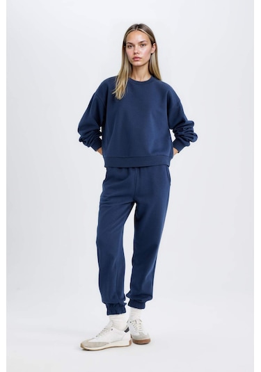 Defacto Regular Fit Normal Kalıp Basic İçi Kalın Polarlı Kadın Eşofman Takımı D8022AXNSNV241 - Lacivert
