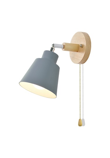 Moveevo Gri Ahşap Kordon Anahtarlı Odalar Duvar Lambası - Kuzey Avrupa Stili Dekoratif, 12cm Taban, E27 Ampul Yok Abd Uyumlu Diğer