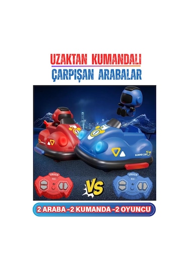 Şarjlı Işıklı 1v1 Kumandalı Oyuncak Çarpışan Oto Arabalar Çok Renkli
