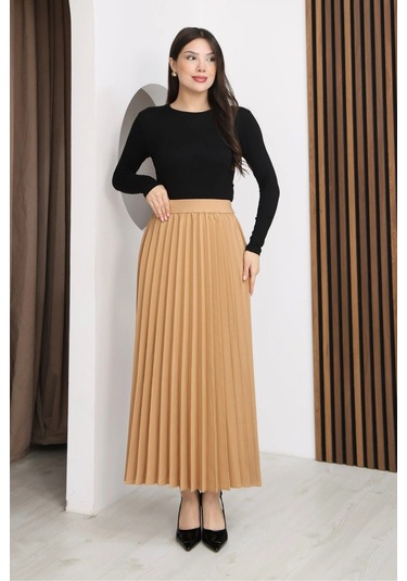 Lodmela Beli Lastikli Piliseli Etek 6017-camel Camel