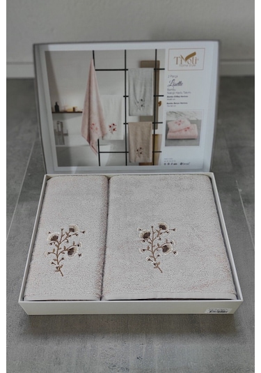 2'li Nakışlı Bambu Banyo Havlu Seti-tivoli Lisette Cappuccino