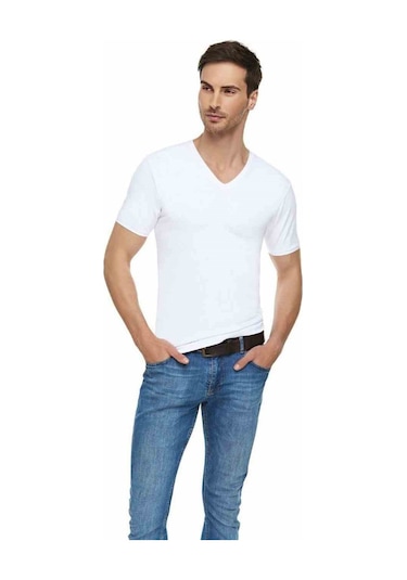 Tutku Elit Erkek Elastan V Yaka Fanila 6 'lı Paket 1303 Beyaz