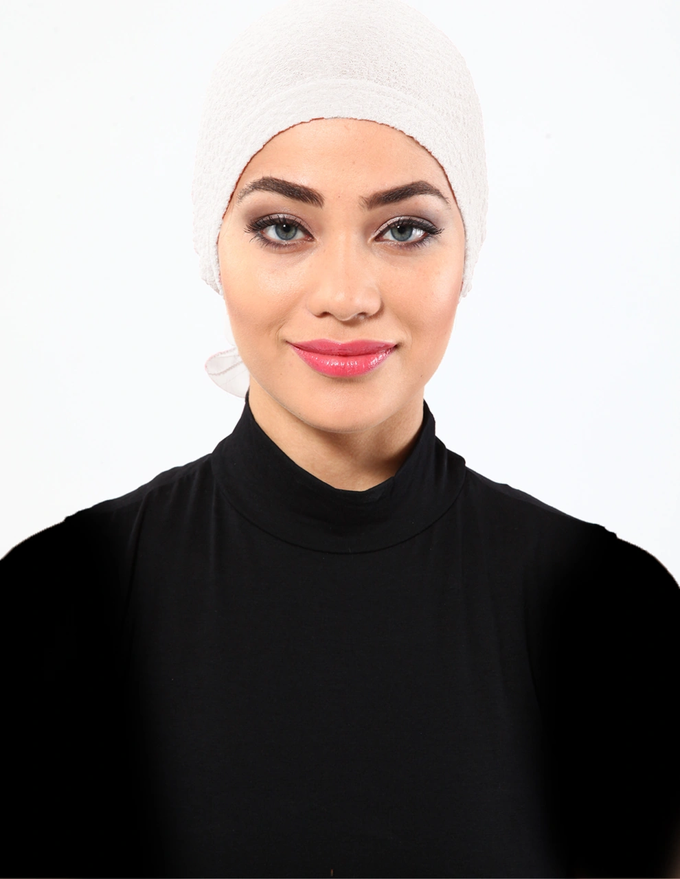 Brokar Tüllü Krem Hazır Türban Tesettür Bone Krem