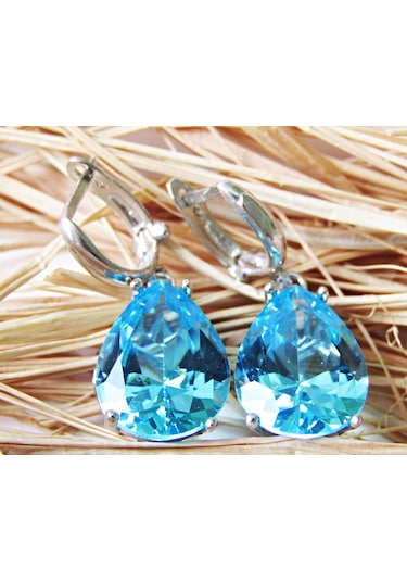 Lilahgümüştr Gümüş Aqua Damla Taşlı Kadın Küpe