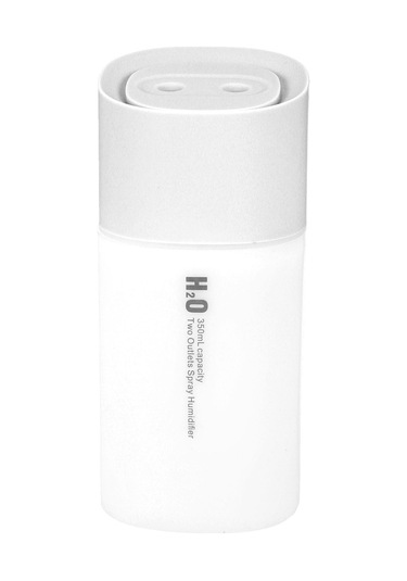 Vkemall 350ml Beyaz Usb Çift Fıçılı Nemlendirici - Araç/ev/ofis Kullanıma Uygun, Renkli Gece Işığı, 100-110ml/saat Buhar Miktarı