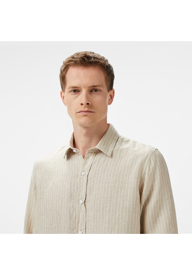 Nautica Erkek Bej Classic Fit Çizgili Gömlek Çizgili W55434t Bej