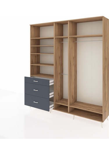 Hyperion Dolap 9 Raflı 3 Çekmeceli 3 Askılı 220x44x243 Çam-çam/antrasit Atlas Çam/antrasıt