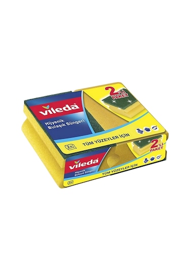 Vileda Oluklu Hijyenik Bulaşık Süngeri 2 Adet Sarı