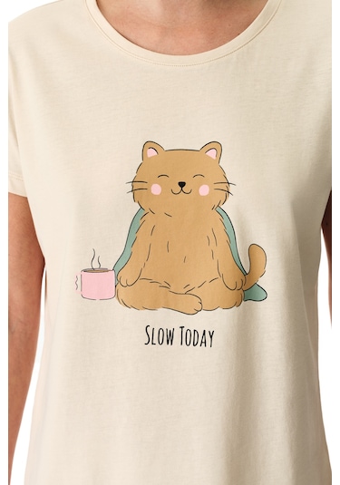 Penti Slow Today Pamuklu Pantolon Pijama Takımı Pastel Bej