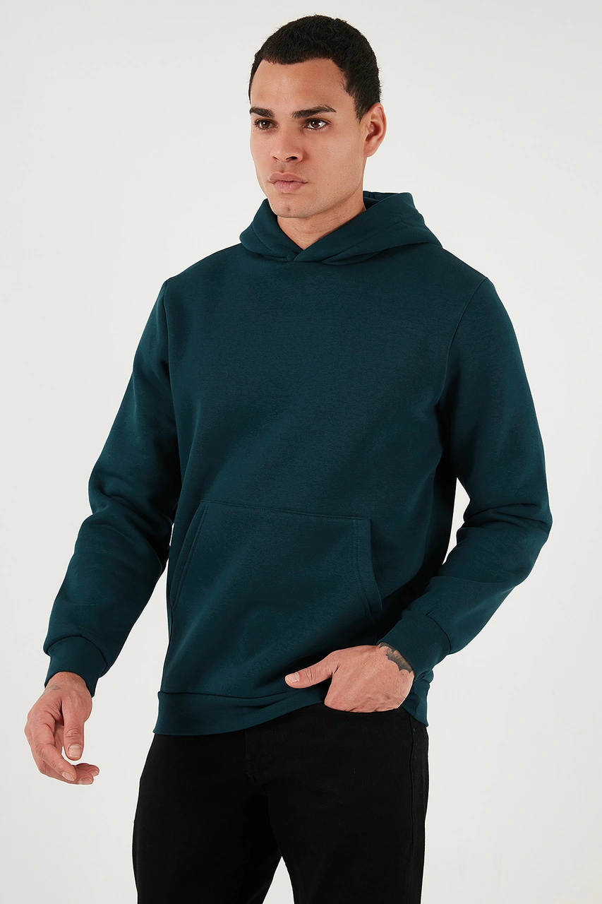 Buratti Regular Fit Kapüşonlu Kanguru Cepli Içi Tüylü Yumuşak Şardonlu Erkek Sweat 5905281 Petrol
