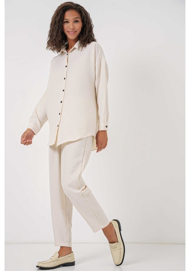 Gabria Keten Ön Düğmeli Takım Ekru