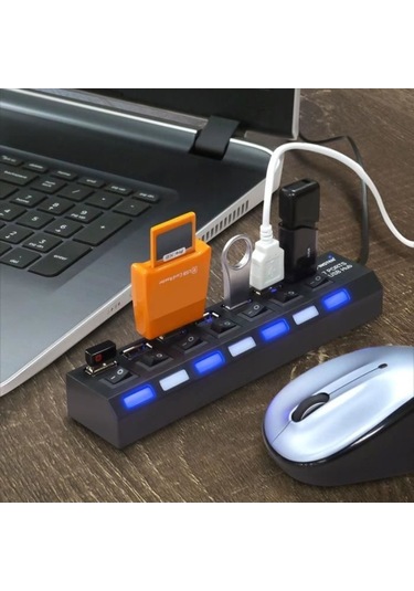 7 Usb 2.0 Bağlantı Noktasına Sahip Yüksek Hızlı Hub Güç Şeridi