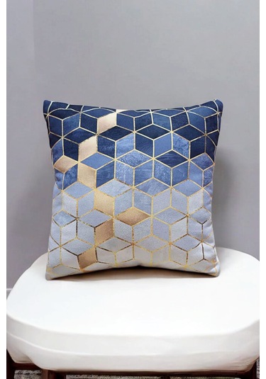 Modern Tarz Dijital Baskılı 4 Lü Dekoratif Kırlent Kılıfı Seti 43x43 Cm Şık Ve Renkli Tasarımlar Lacivert - Gri